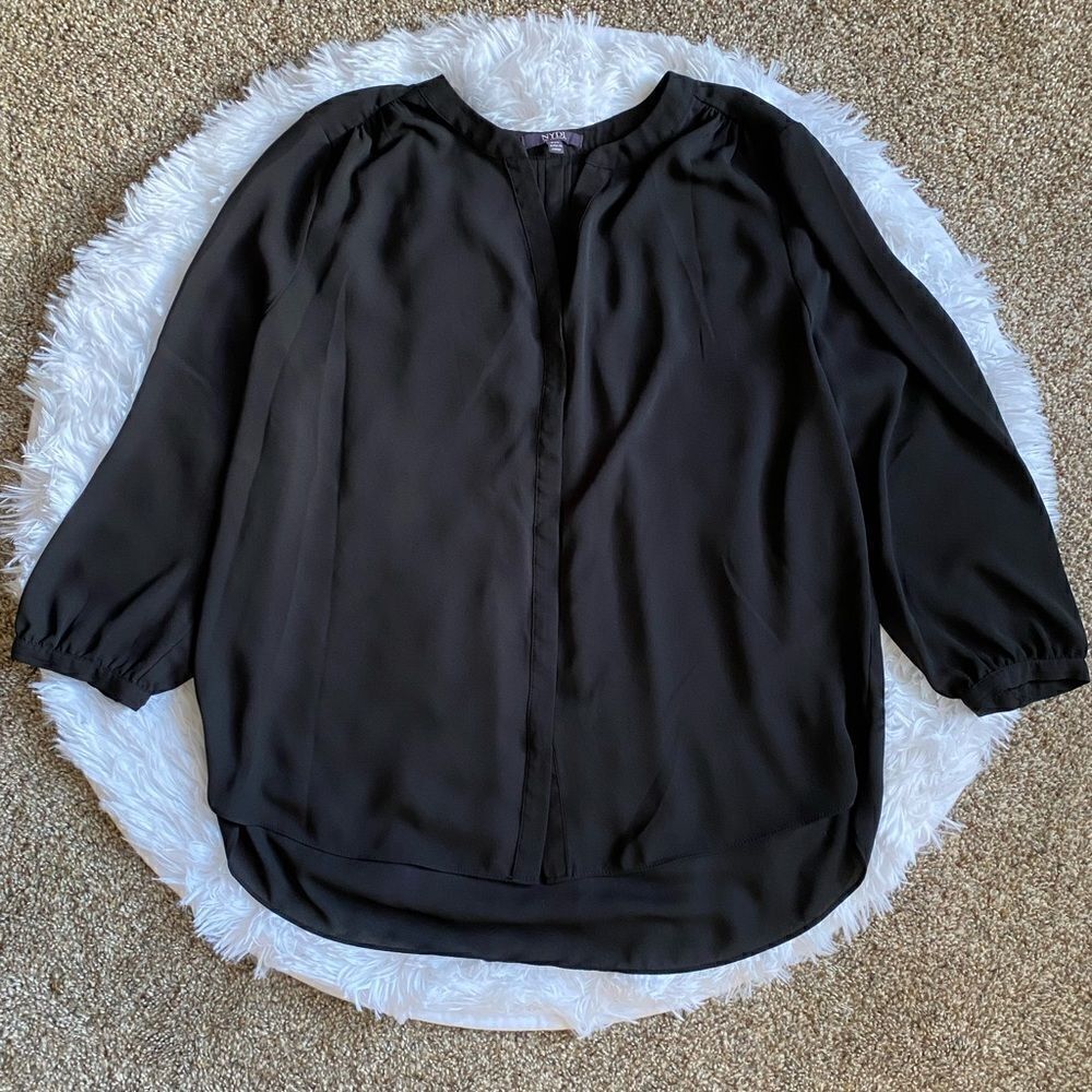 NYDJ Not Your Daughters Jeans Black Top Long Sleeve Button Down Sz Petite Medium